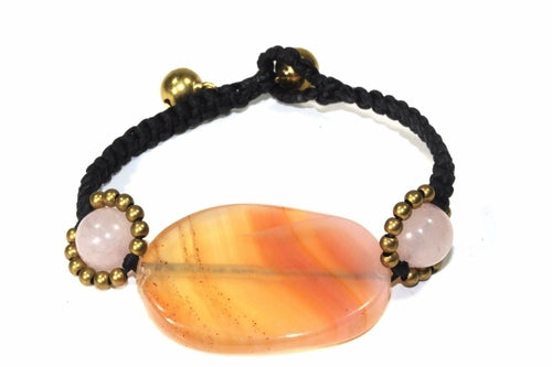 Peach Agate Slice and Rose Quartz Bracelet