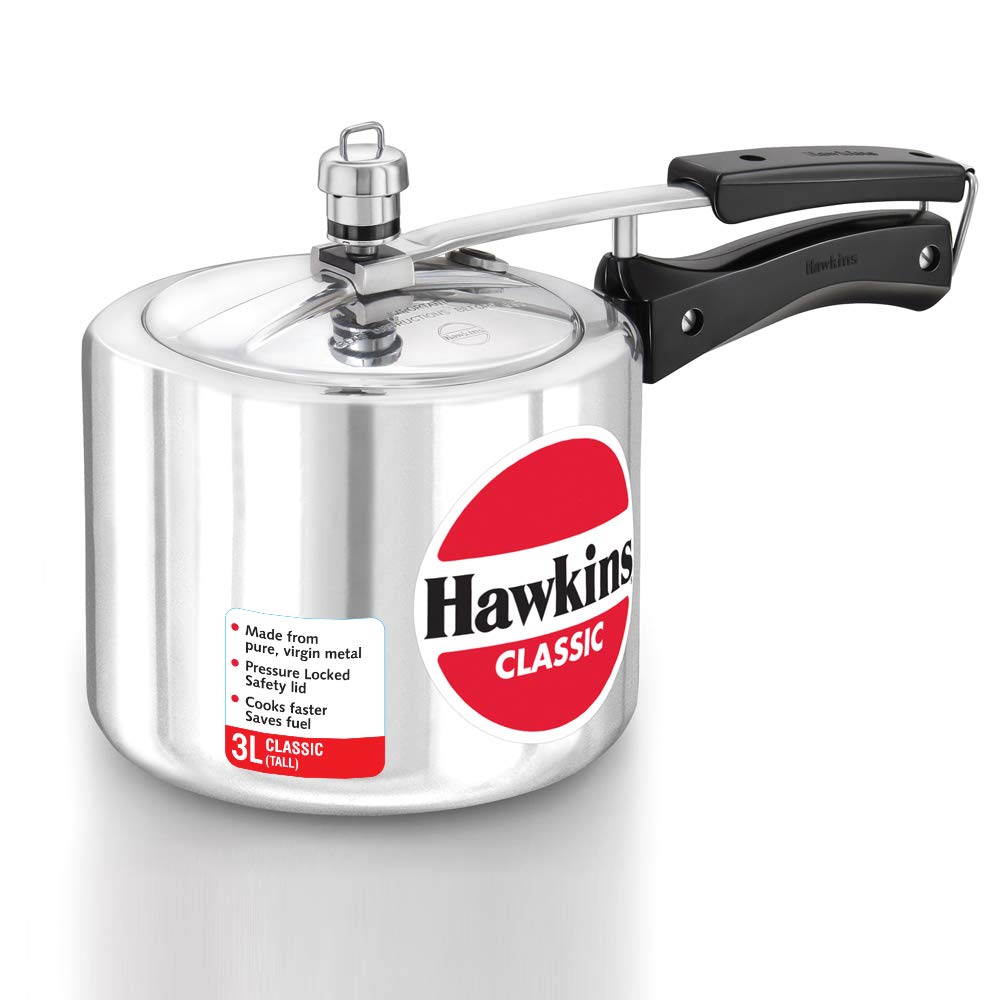 Hawkins (CL3T) Classic Mirror Aluminium Pressure Cooker, 3 Liter (Tall), Silver