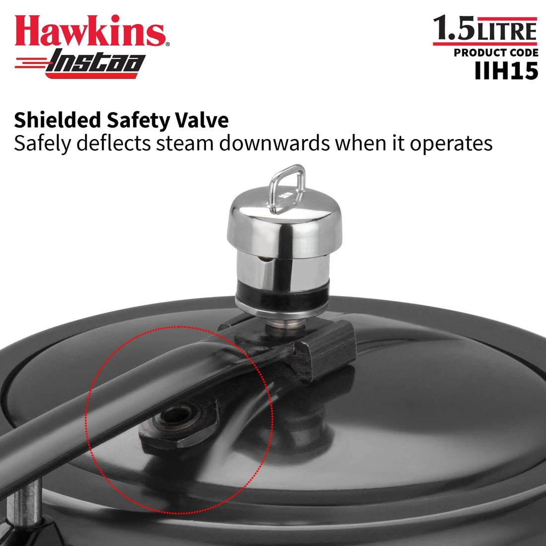 Hawkins Insta-Pressure Cooker, 1.5 Litres, Hard Anodised, Glossy Black