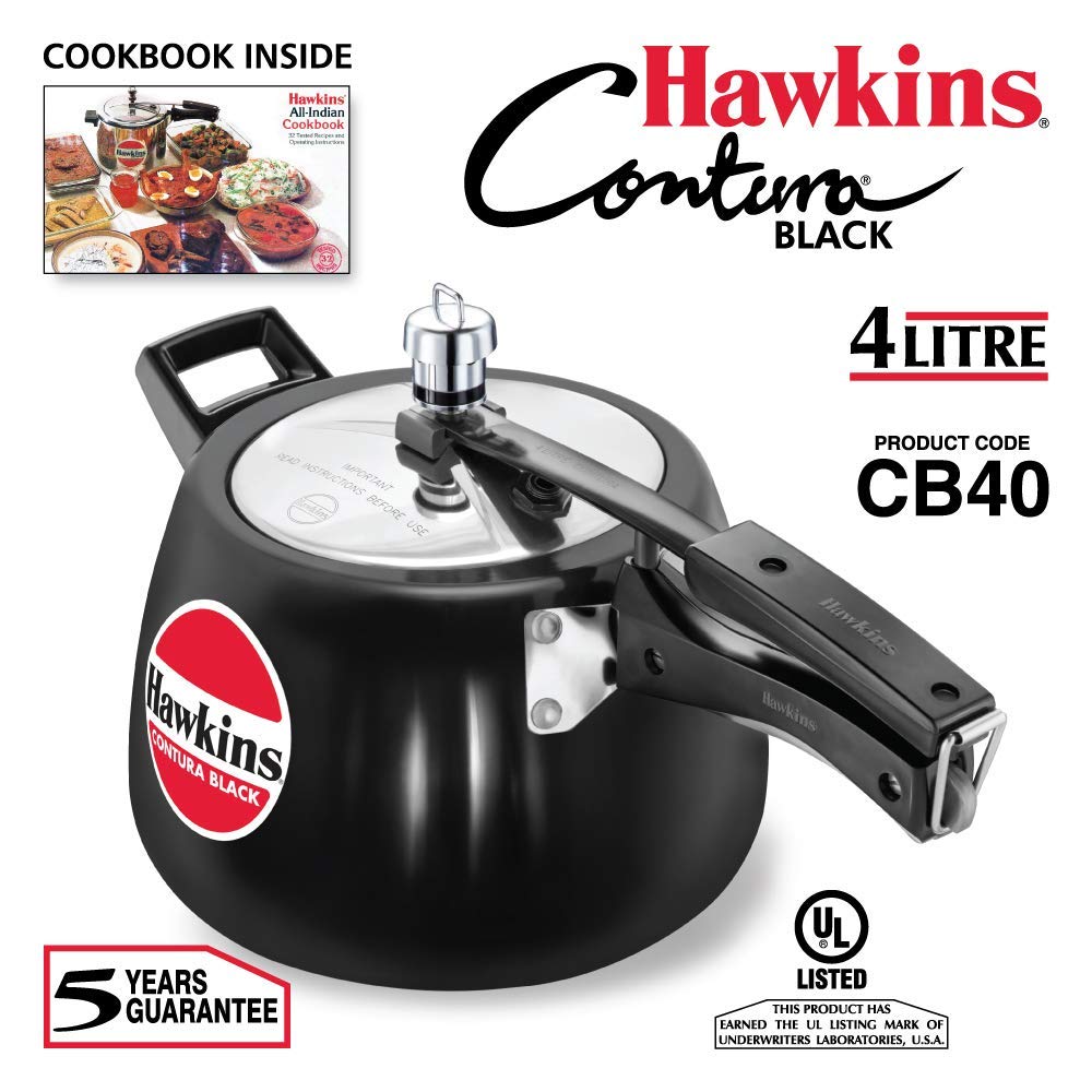 Hawkins Contura (CB40) Coloured Hard Anodised Aluminium Pressure Cooker, 4 Litres, Black