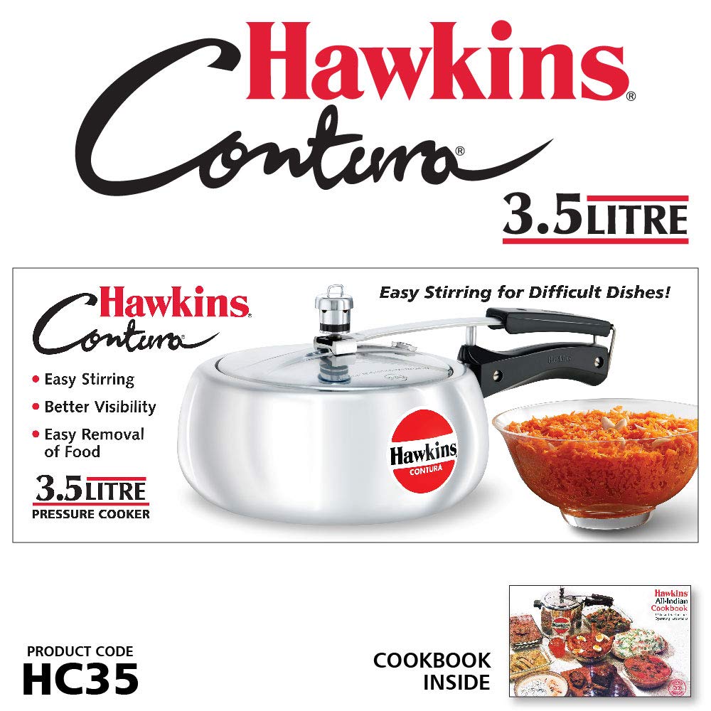 Hawkins Contura Aluminium Inner Lid Pressure Cooker, 3.5 Litre, Silver (HC35)