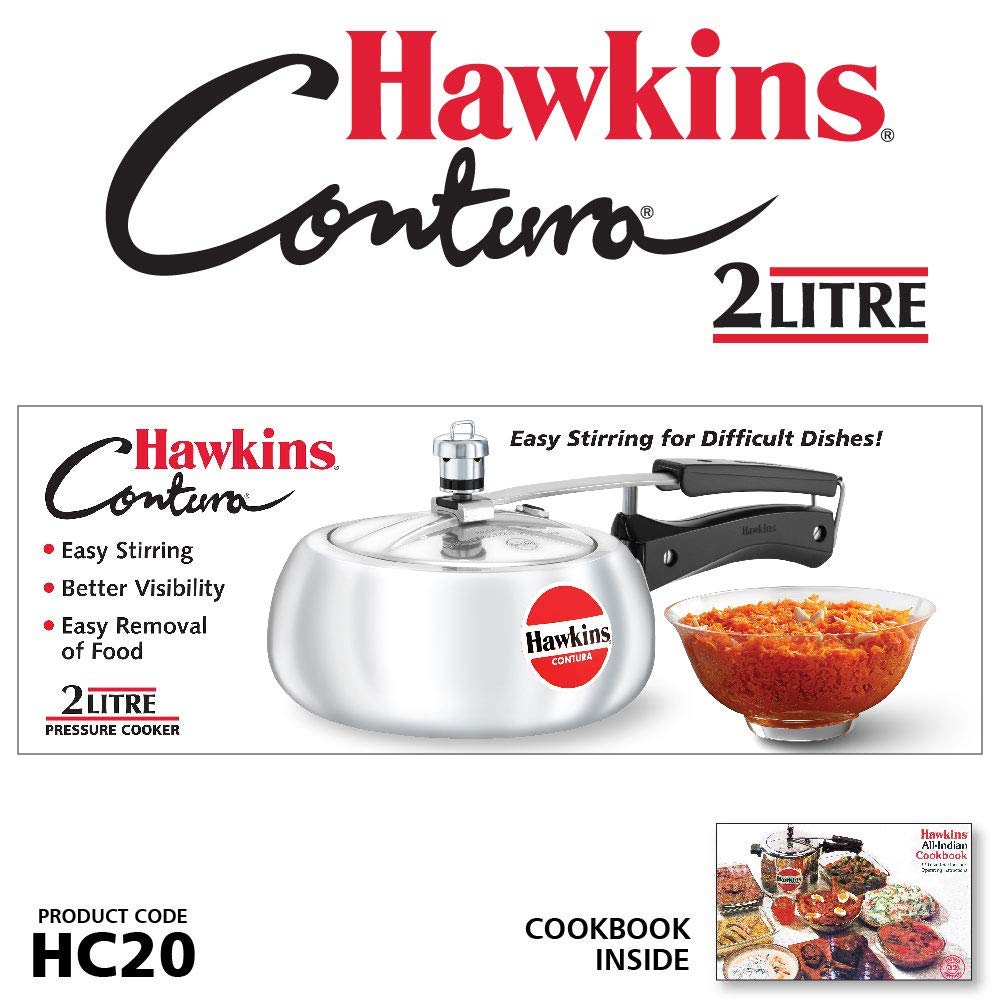 Hawkins Contura Aluminium Inner Lid Pressure Cooker, 2 Litre, Silver (HC20)