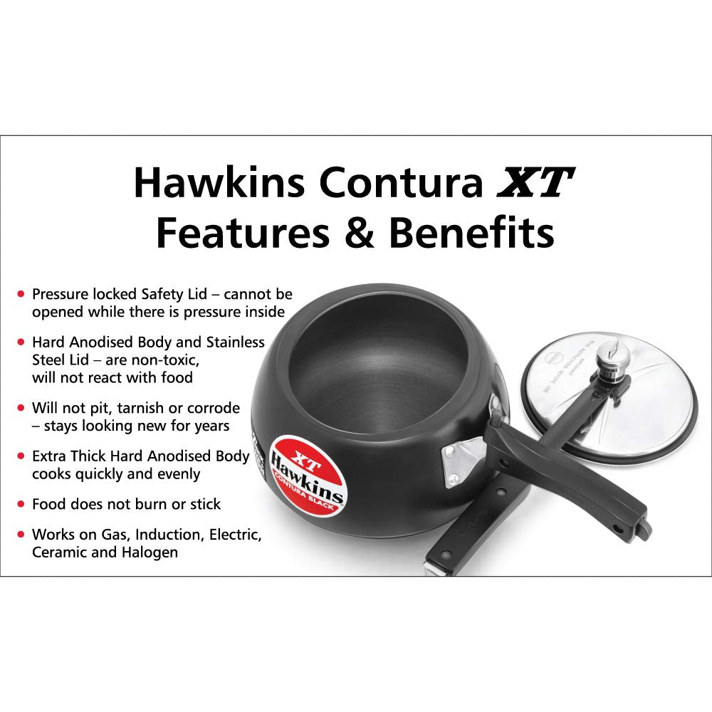 Hawkins CXT50 Contura Hard Anodized Induction Compatible Extra Thick Base Pressure Cooker, Black, 5l