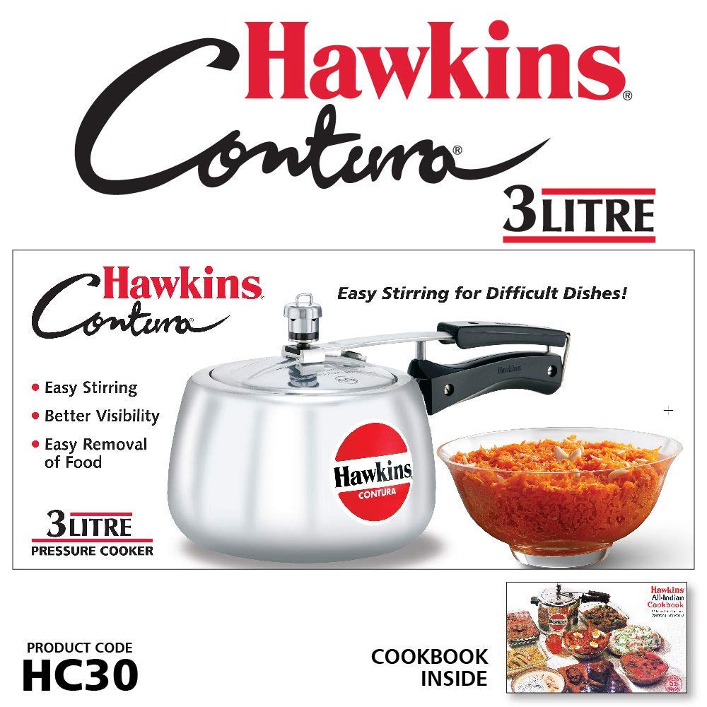 Hawkins 3 Litre Contura Pressure Cooker, Handi Inner Lid Cooker, Silver (HC30)