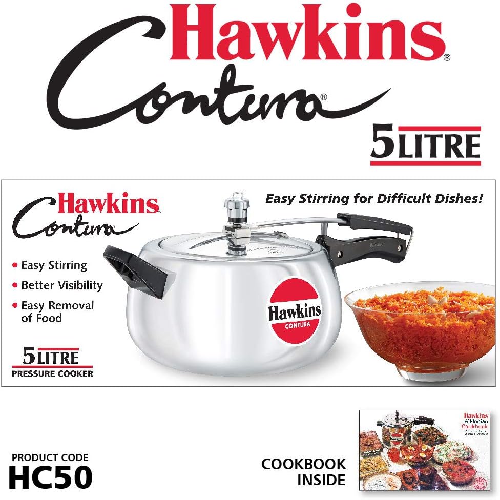 Hawkins HC50 New Contura Pressure Cooker 5.0l, Small, Aluminum