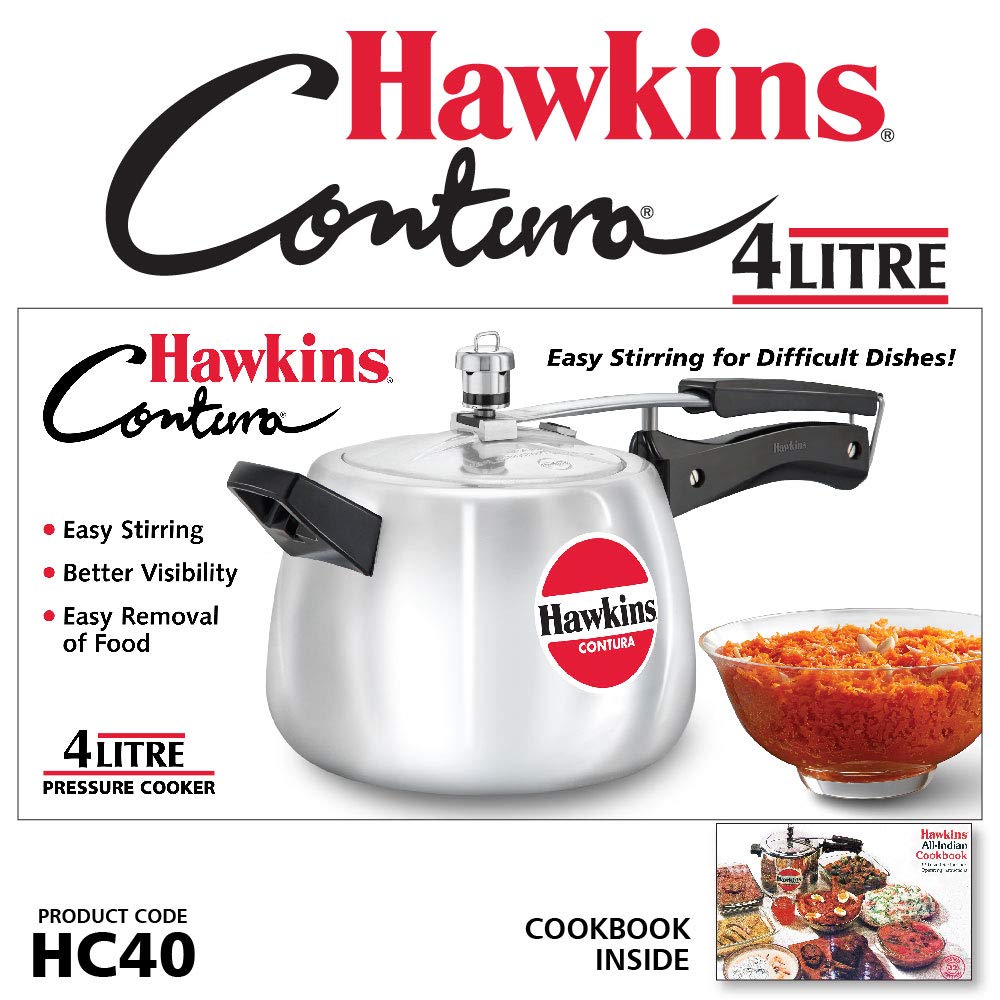 Hawkins Contura 4 Litre Aluminium Inner Lid Pressure Cooker, Handi Cooker, Silver (HC40)