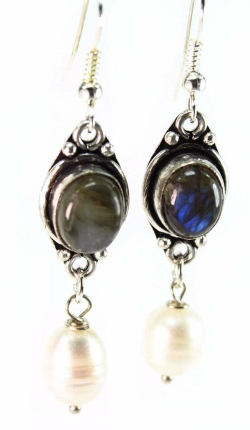 Labradorite and Pearl Drop Earrings