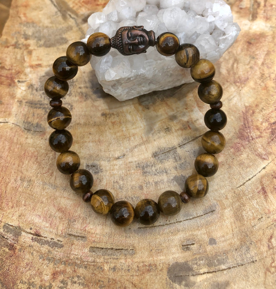 Tiger Eye and Buddha Gemstone Bracelet! Natural Gemstones