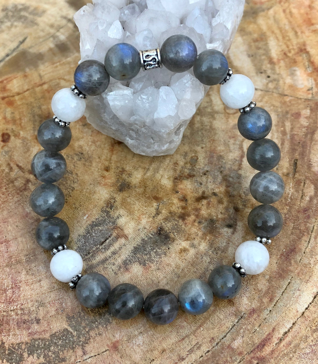 Blue Flash Labradorite and rainbow Moonstone Stretch Bracelet